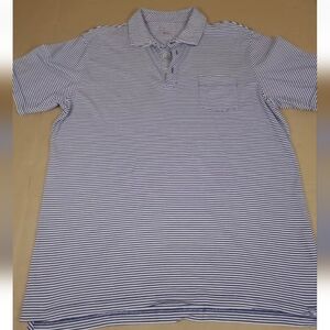 Peter Millar Shirt Men Sz L Striped Navy Blue White Pima Cotton Golf Polo Shirt